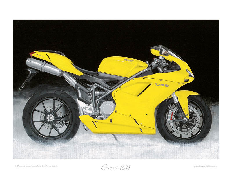 Ducati 1098 yellow motorcycle art print