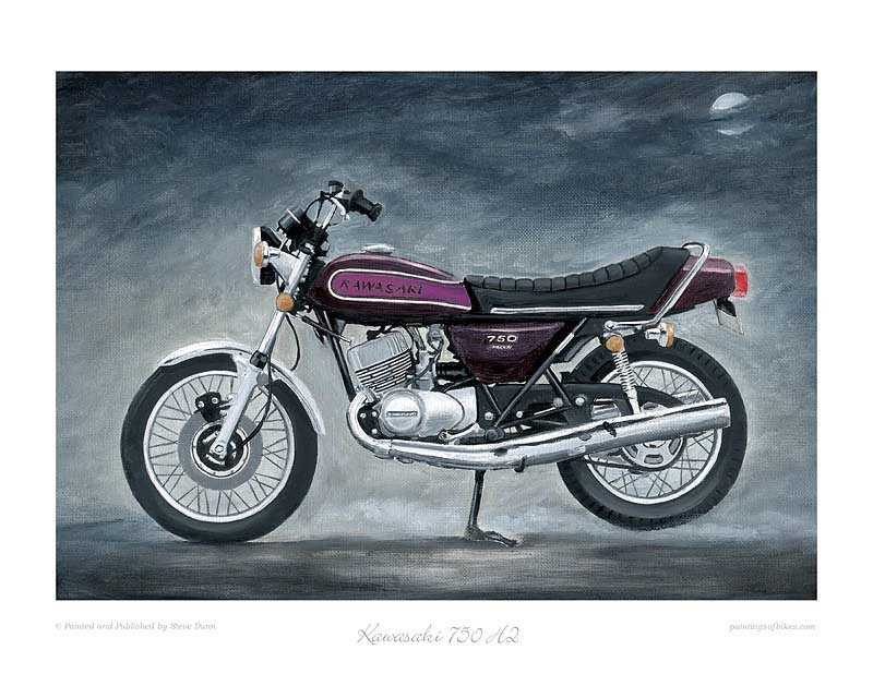 Kawasaki 750 H2 motorcycle print purple