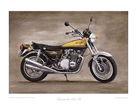 Kawasaki 900 Z1 motorcycle art print yellow