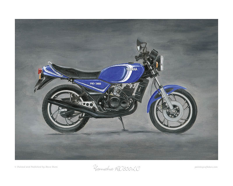Yamaha RD350LC blue with 3 blue stripes art print